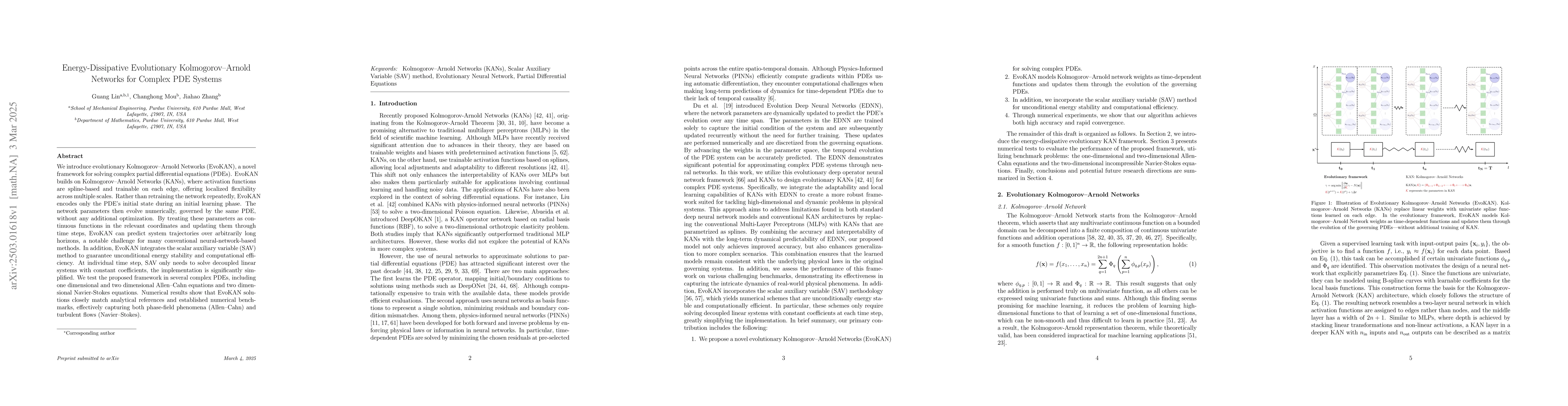 Thumbnail for Energy-Dissipative Evolutionary Kolmogorov-Arnold Networks for Complex
  PDE Systems