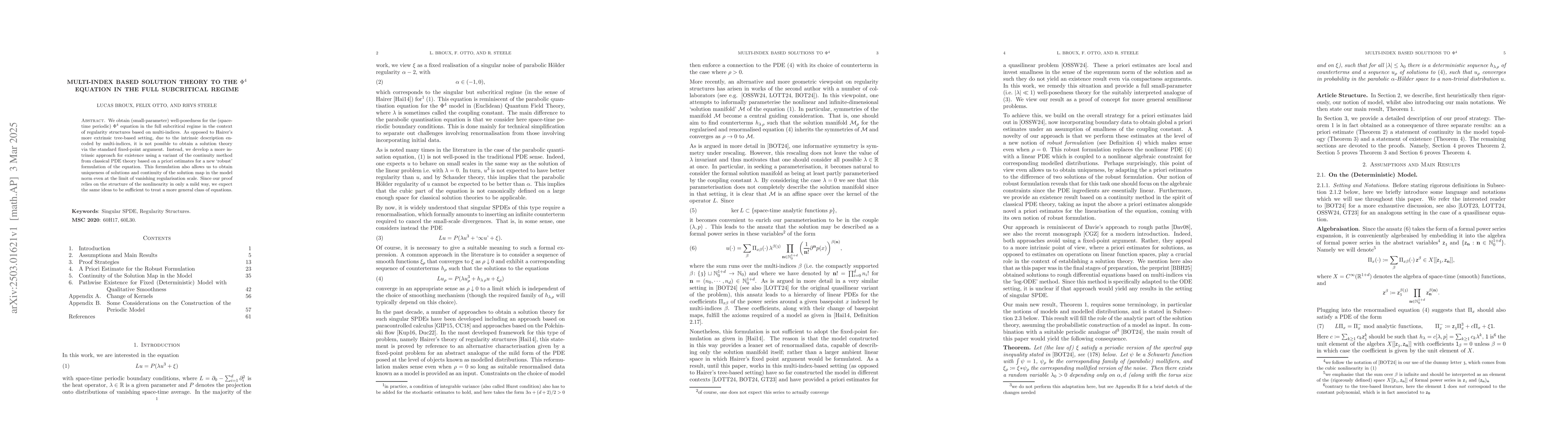 Thumbnail for Multi-index Based Solution Theory to the $Φ^4$ Equation in the Full
  Subcritical Regime