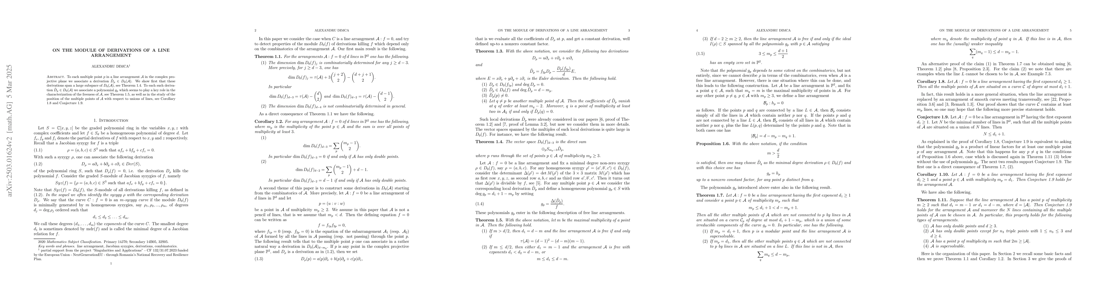Thumbnail for On the module of derivations of a line arrangement