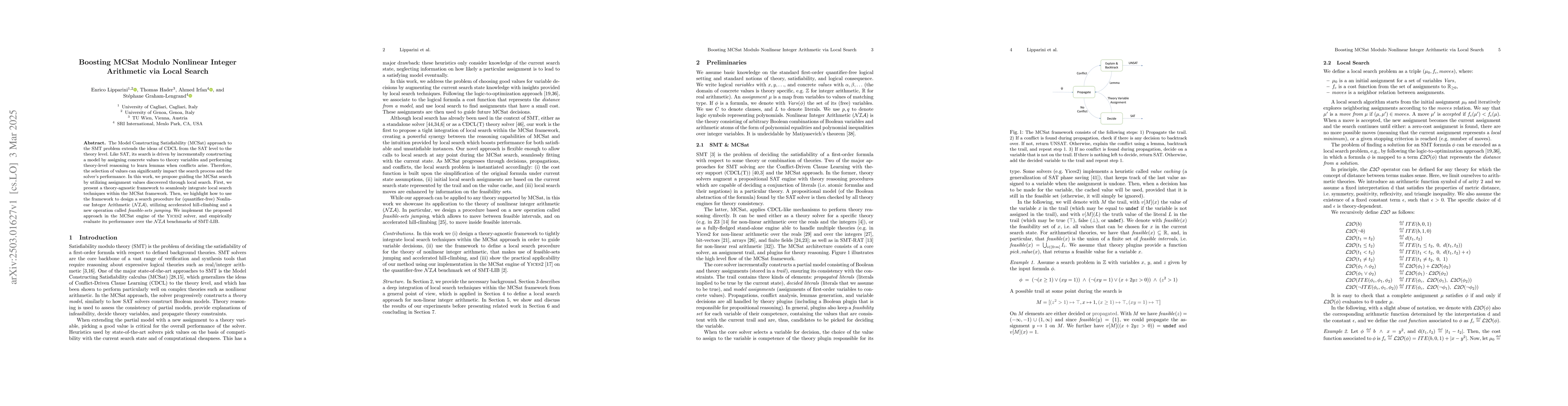 Thumbnail for Boosting MCSat Modulo Nonlinear Integer Arithmetic via Local Search