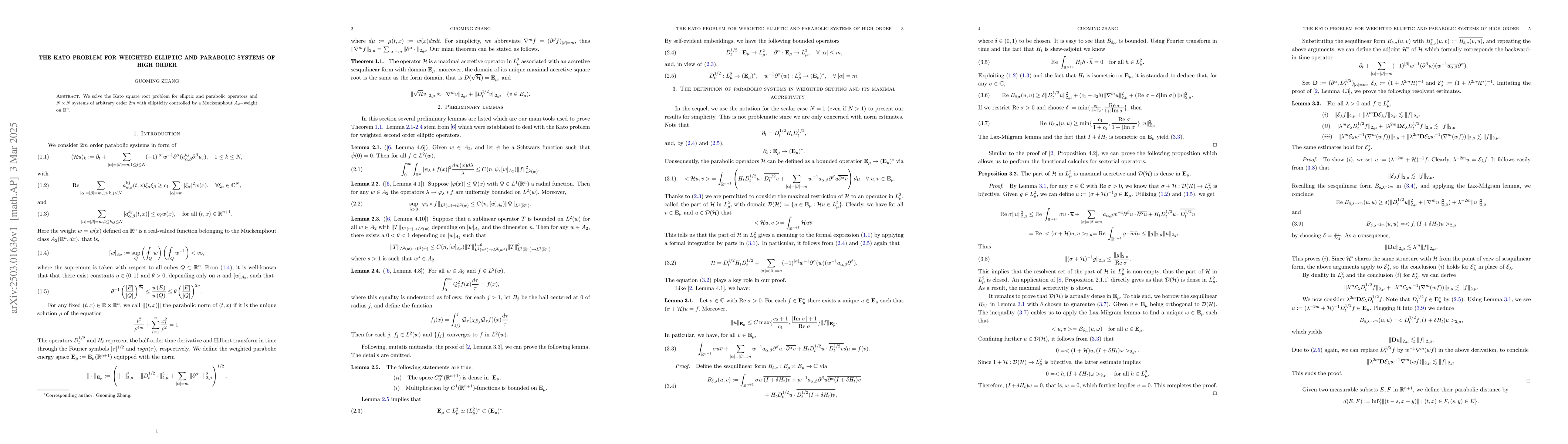 Thumbnail for The Kato problem for weighted elliptic and parabolic systems of high
  order