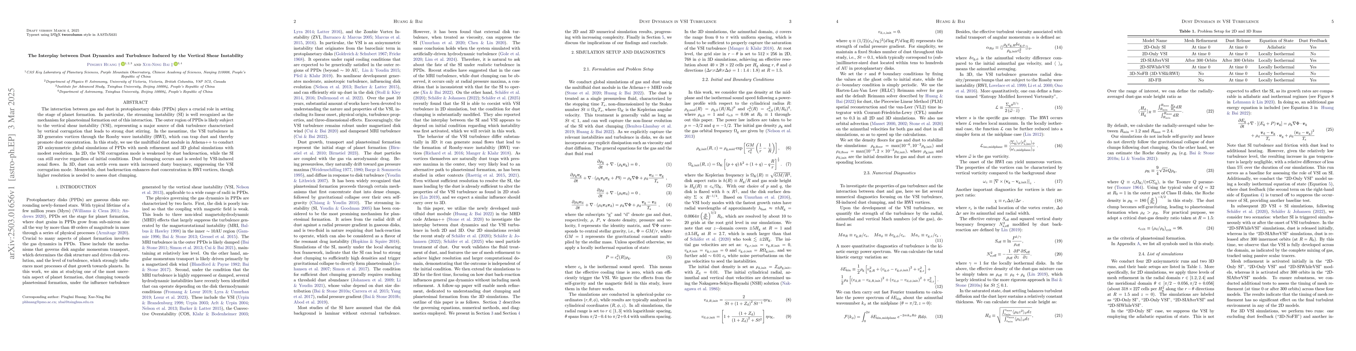 Thumbnail for The Interplay between Dust Dynamics and Turbulence Induced by the
  Vertical Shear Instability