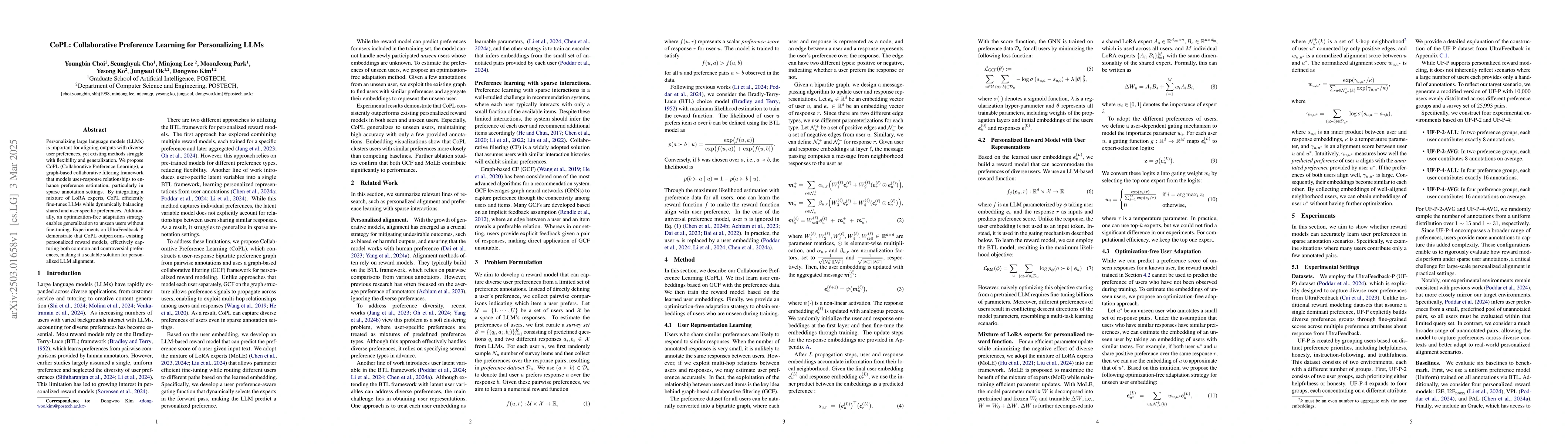 Thumbnail for CoPL: Collaborative Preference Learning for Personalizing LLMs