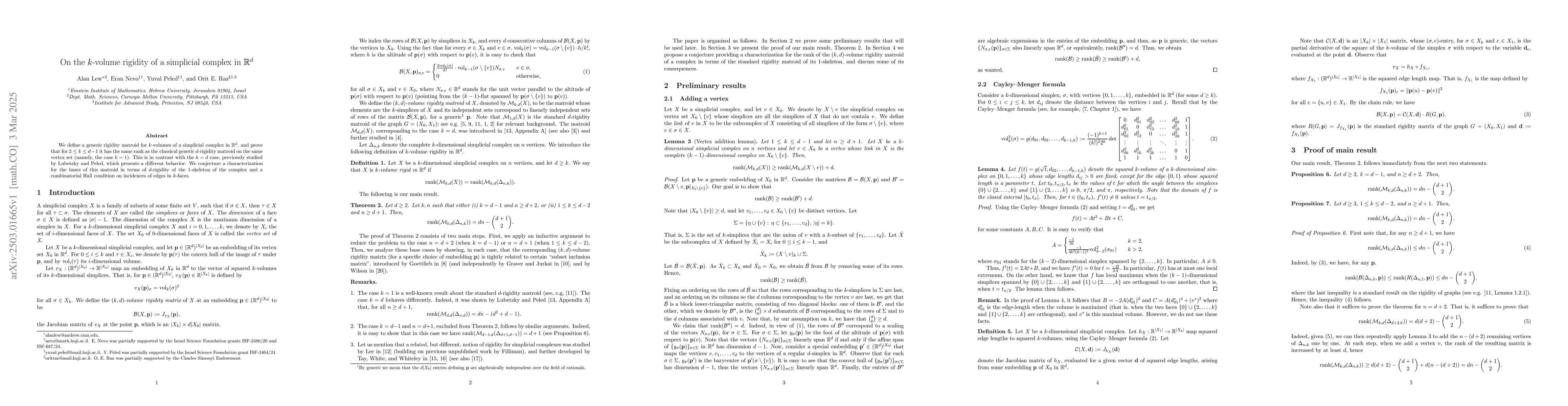 Thumbnail for On the $k$-volume rigidity of a simplicial complex in $\mathbb{R}^d$