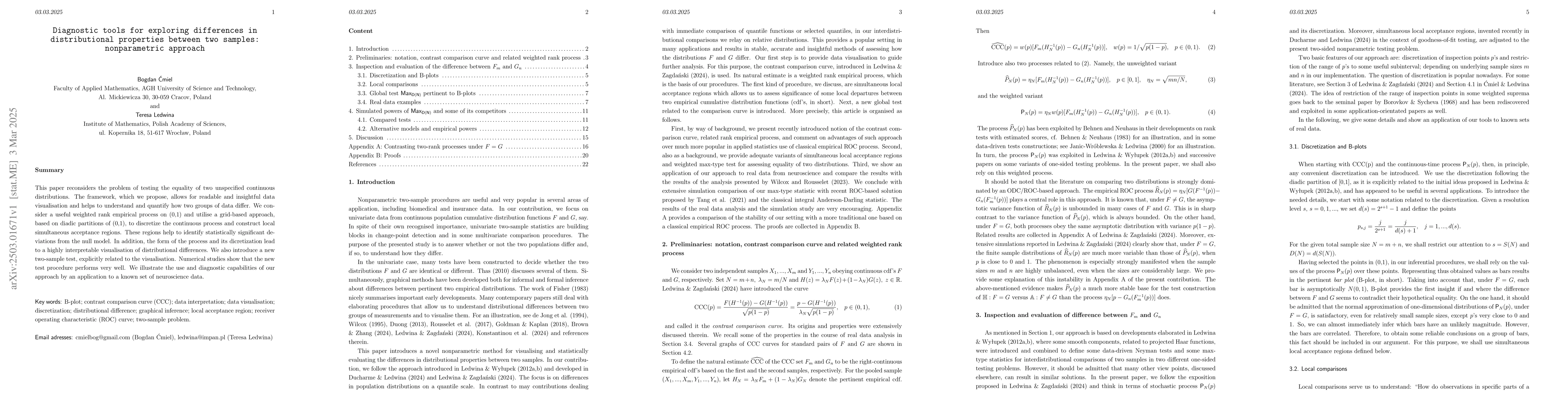 Thumbnail for Diagnostic tools for exploring differences in distributional properties
  between two samples: nonparametric approach