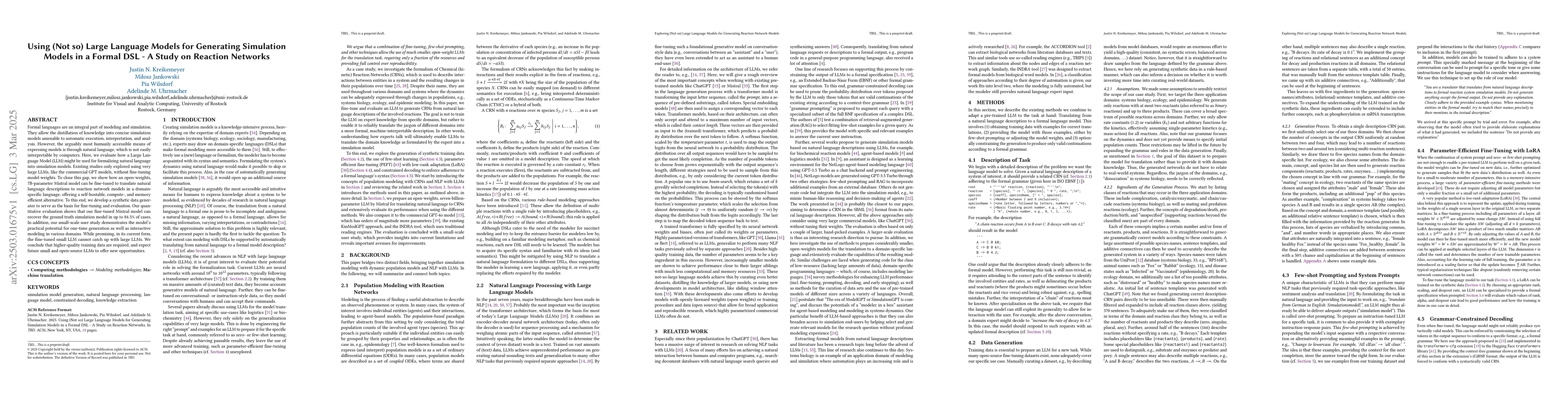 Thumbnail for Using (Not so) Large Language Models for Generating Simulation Models in
  a Formal DSL -- A Study on Reaction Networks