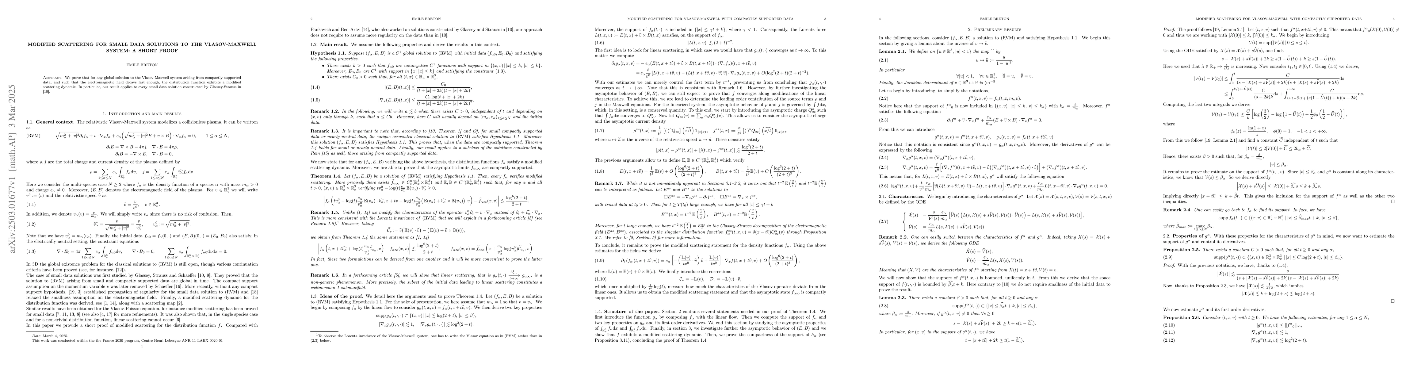 Thumbnail for Modified scattering for small data solutions to the Vlasov-Maxwell
  system: a short proof