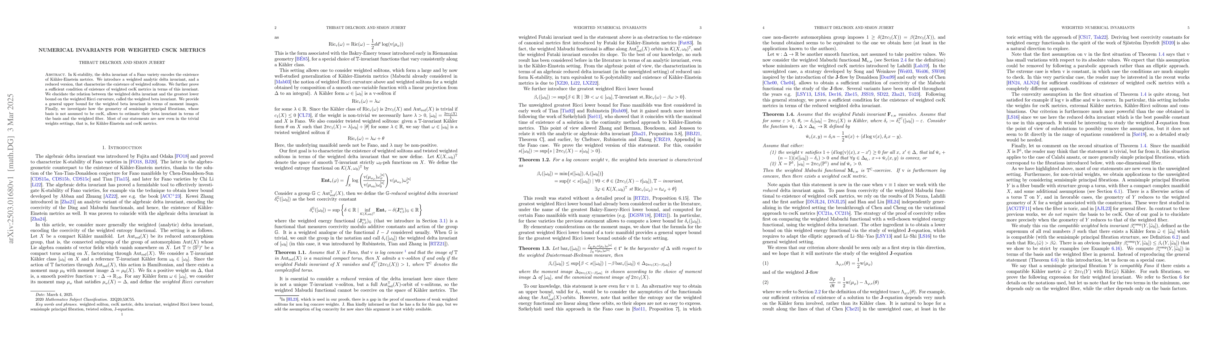 Thumbnail for Numerical invariants for weighted cscK metrics