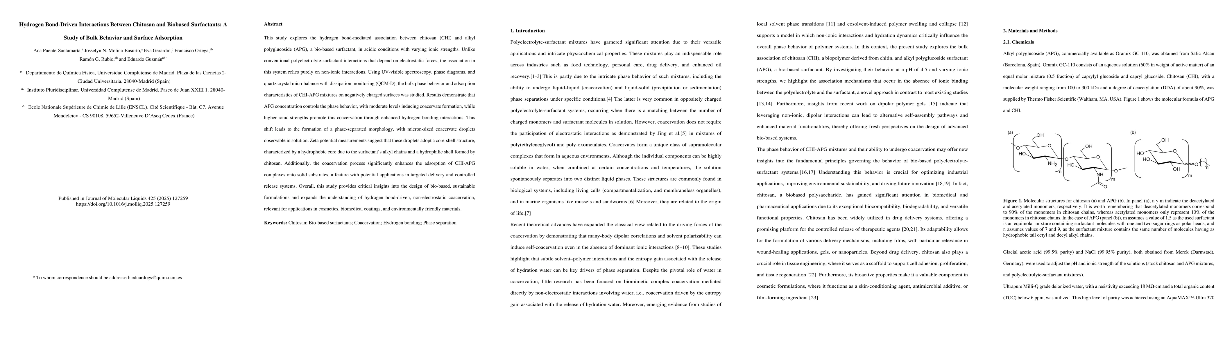 Thumbnail for Hydrogen bond-driven interactions between chitosan and biobased
  surfactants: A study of bulk behavior and surface adsorption