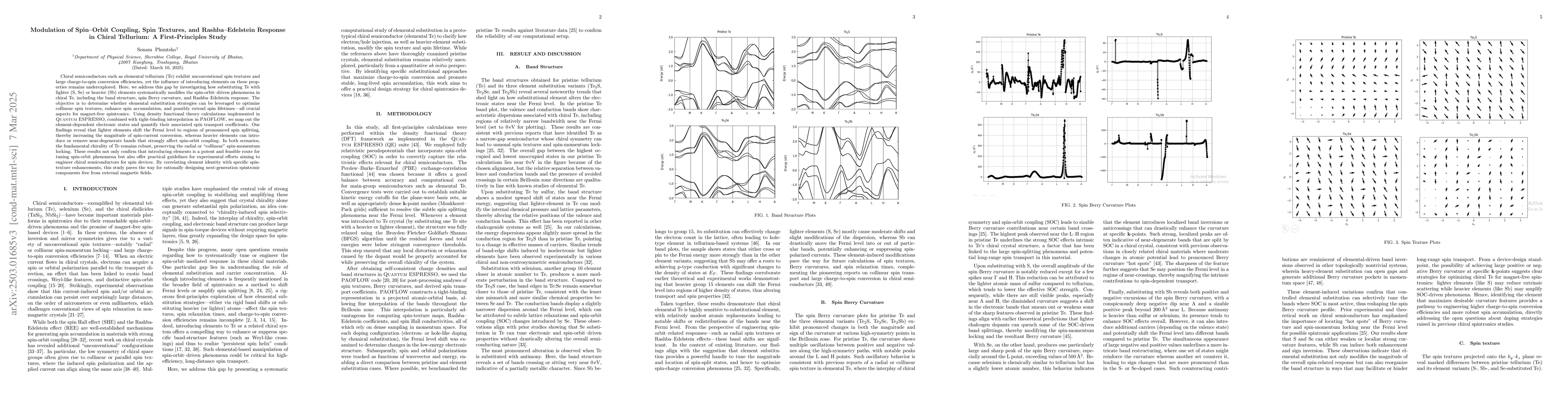 Thumbnail for Modulation of Spin-Orbit Coupling, Spin Textures, and Rashba-Edelstein
  Response in Chiral Tellurium: A First-Principles Study