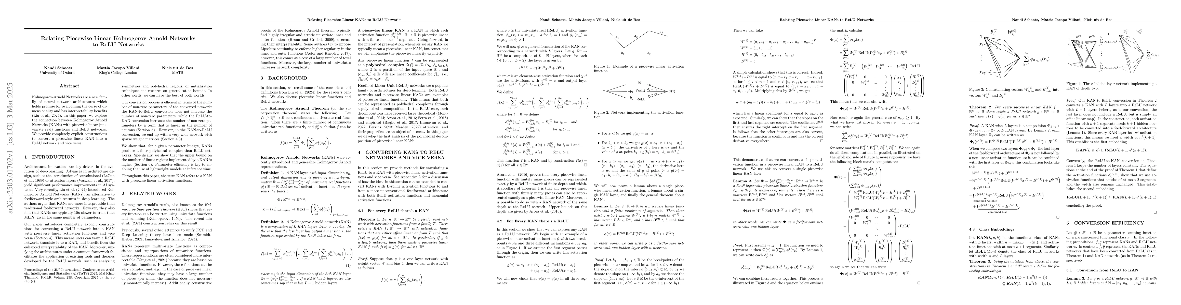 Thumbnail for Relating Piecewise Linear Kolmogorov Arnold Networks to ReLU Networks