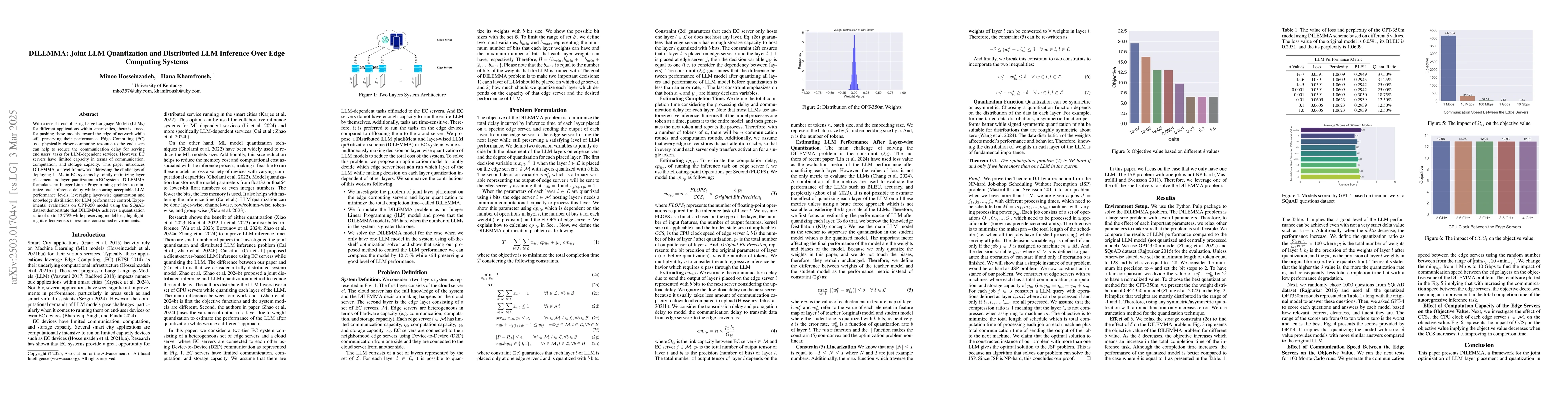 Thumbnail for DILEMMA: Joint LLM Quantization and Distributed LLM Inference Over Edge
  Computing Systems