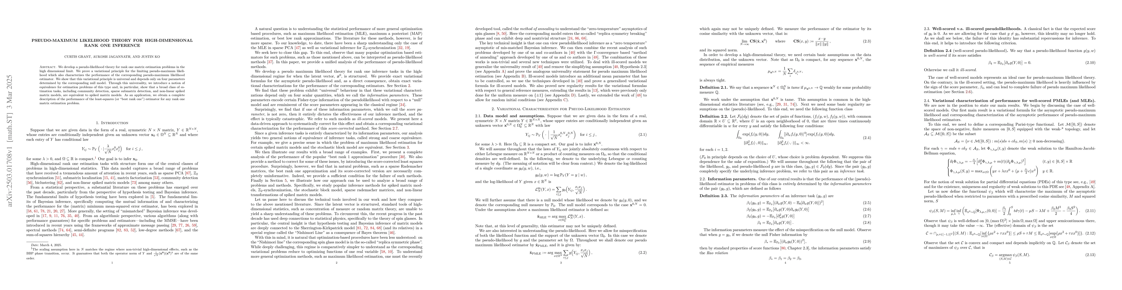 Thumbnail for Pseudo-Maximum Likelihood Theory for High-Dimensional Rank One Inference