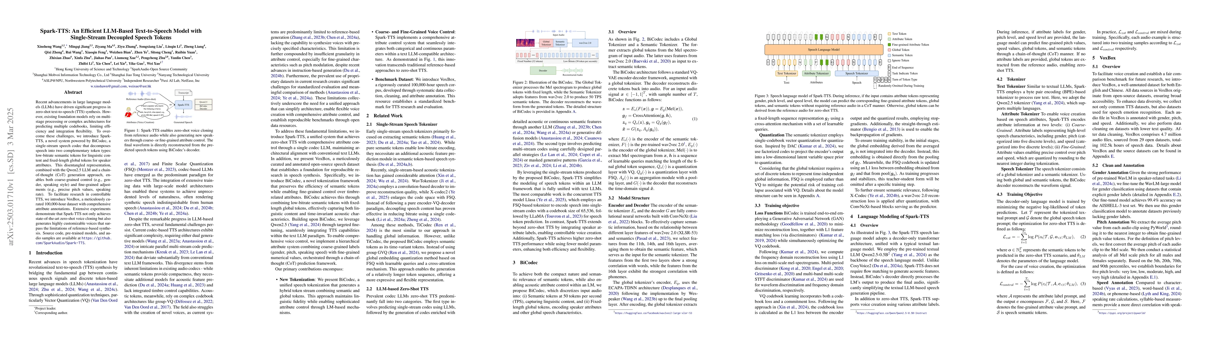 Thumbnail for Spark-TTS: An Efficient LLM-Based Text-to-Speech Model with
  Single-Stream Decoupled Speech Tokens