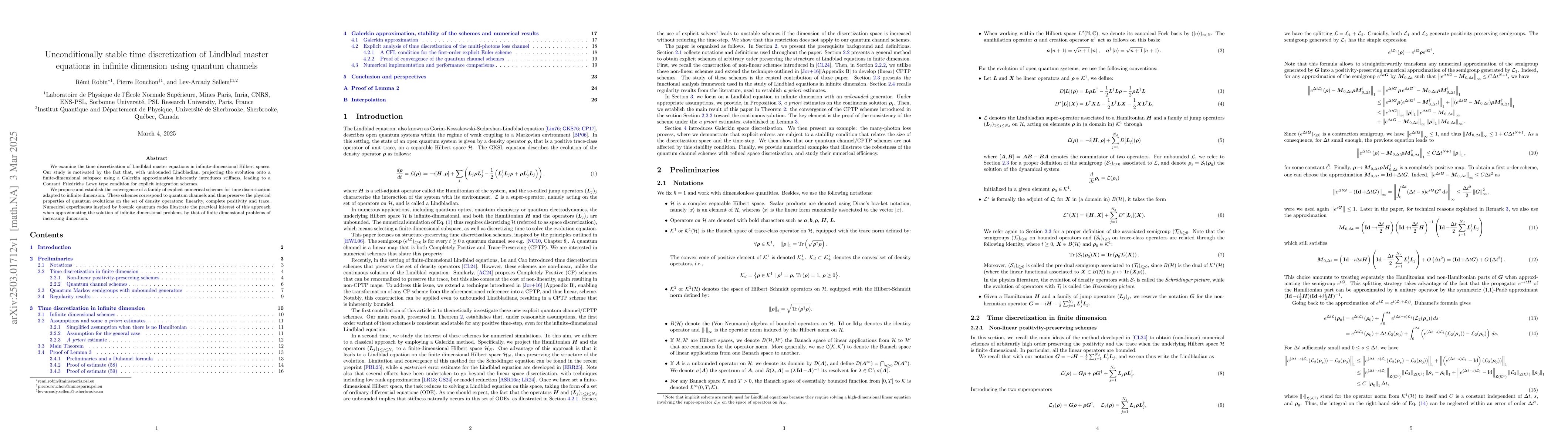 Thumbnail for Unconditionally stable time discretization of Lindblad master equations
  in infinite dimension using quantum channels