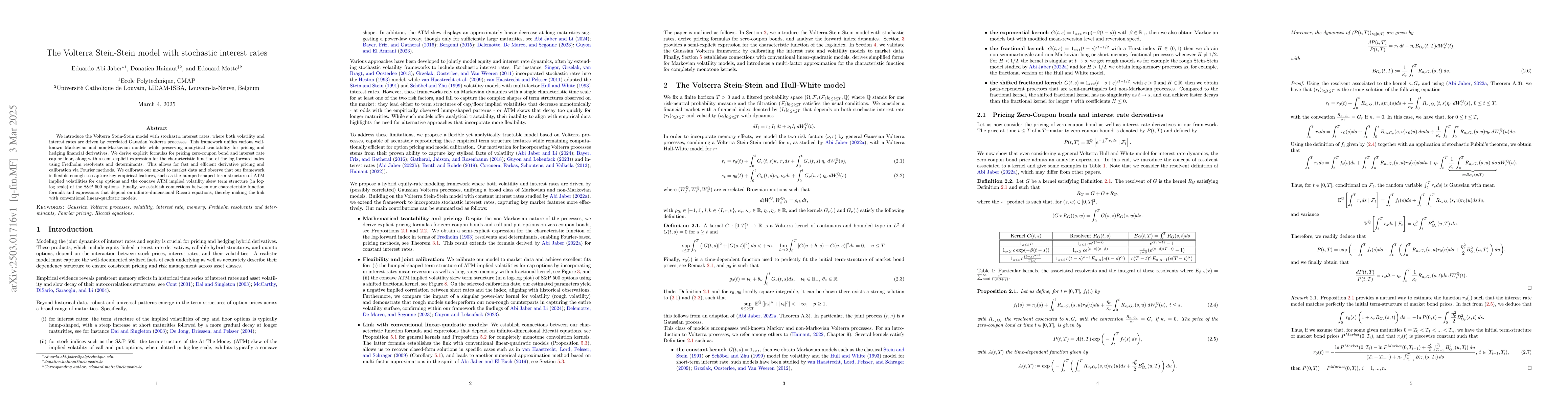 Thumbnail for The Volterra Stein-Stein model with stochastic interest rates