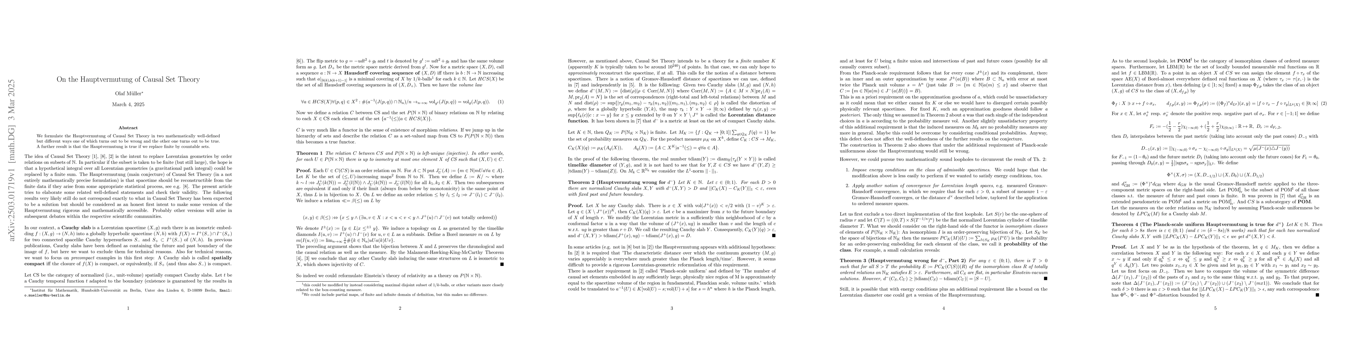 Thumbnail for On the Hauptvermutung of Causal Set Theory