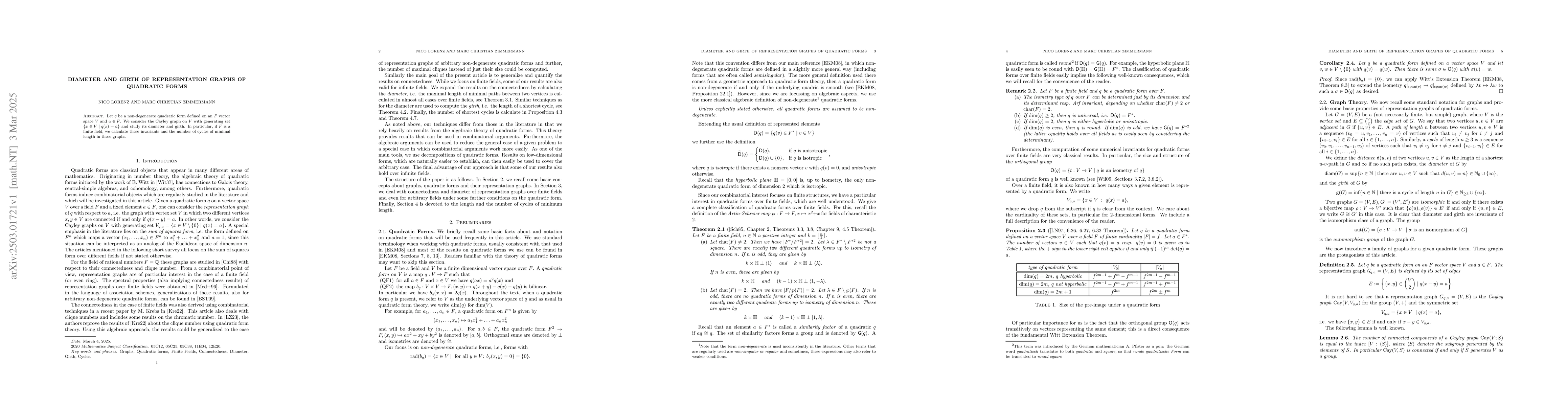 Thumbnail for Diameter and Girth of Representation Graphs of Quadratic Forms