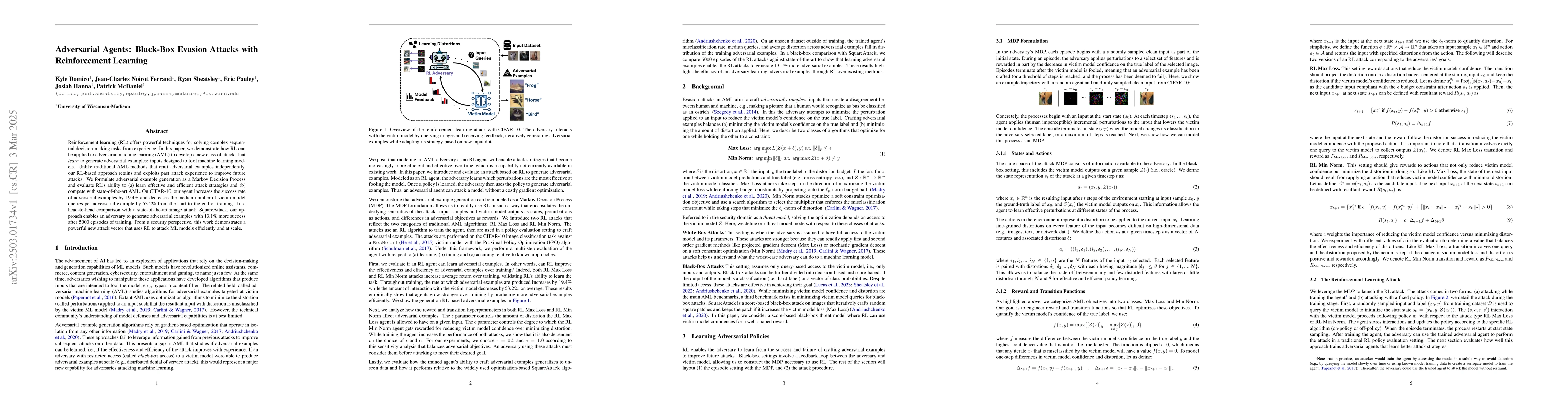 Thumbnail for Adversarial Agents: Black-Box Evasion Attacks with Reinforcement
  Learning