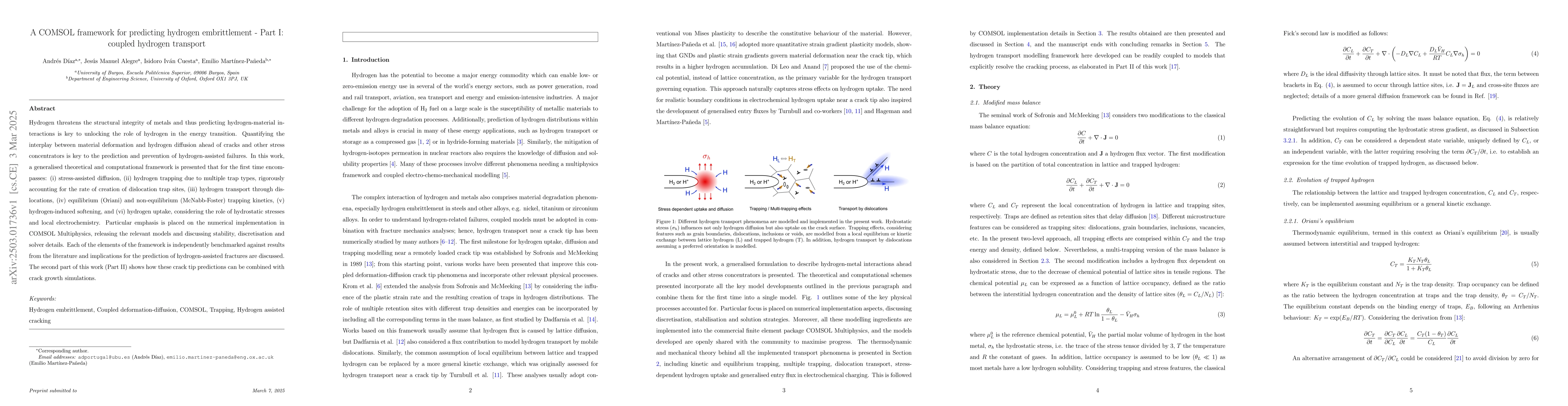 Thumbnail for A COMSOL framework for predicting hydrogen embrittlement -- Part I:
  coupled hydrogen transport
