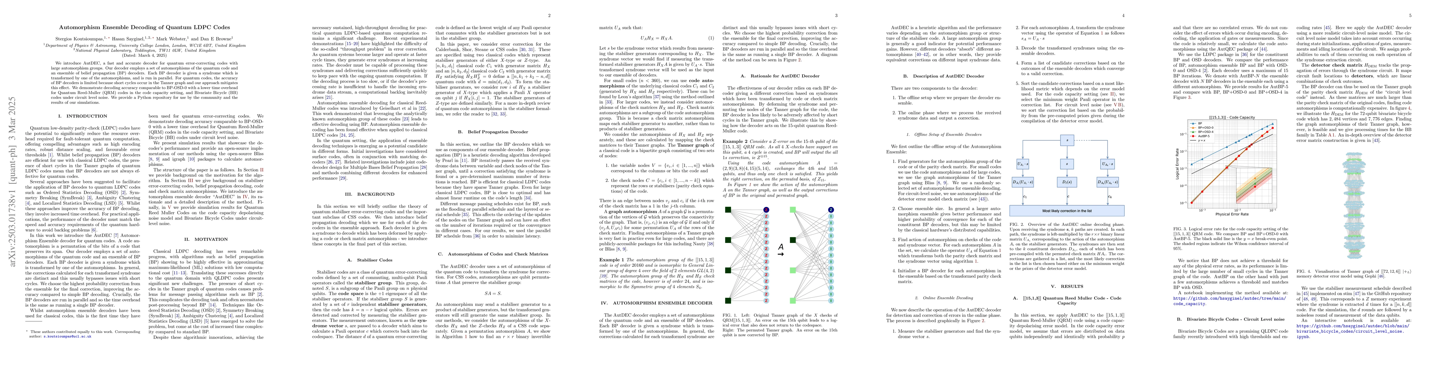 Thumbnail for Automorphism Ensemble Decoding of Quantum LDPC Codes