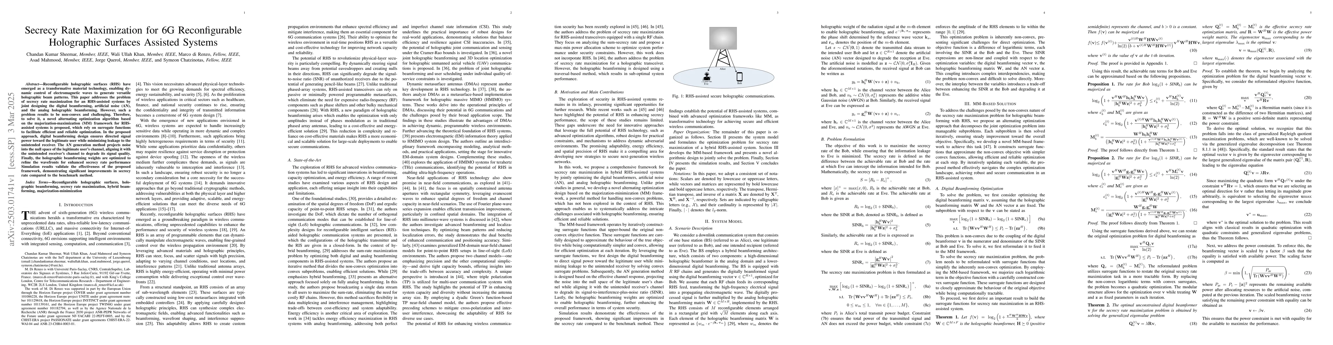 Thumbnail for Secrecy Rate Maximization for 6G Reconfigurable Holographic Surfaces
  Assisted Systems