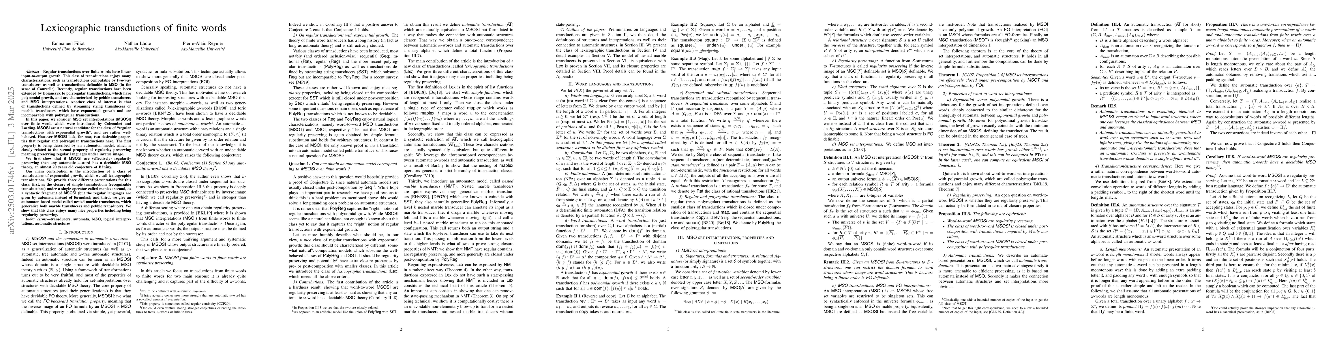 Thumbnail for Lexicographic transductions of finite words