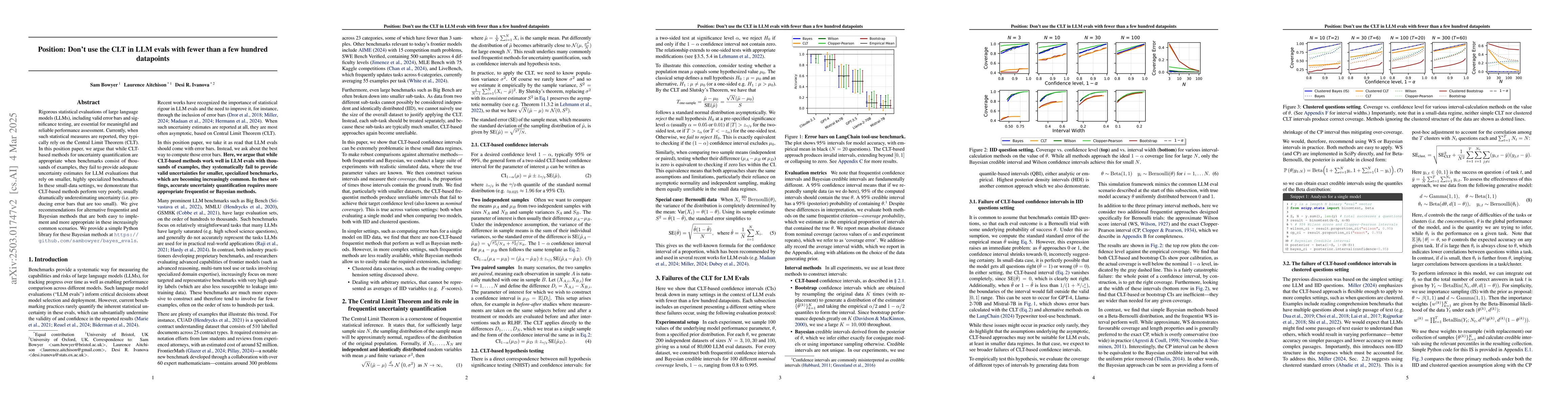 Thumbnail for Position: Don't use the CLT in LLM evals with fewer than a few hundred
  datapoints