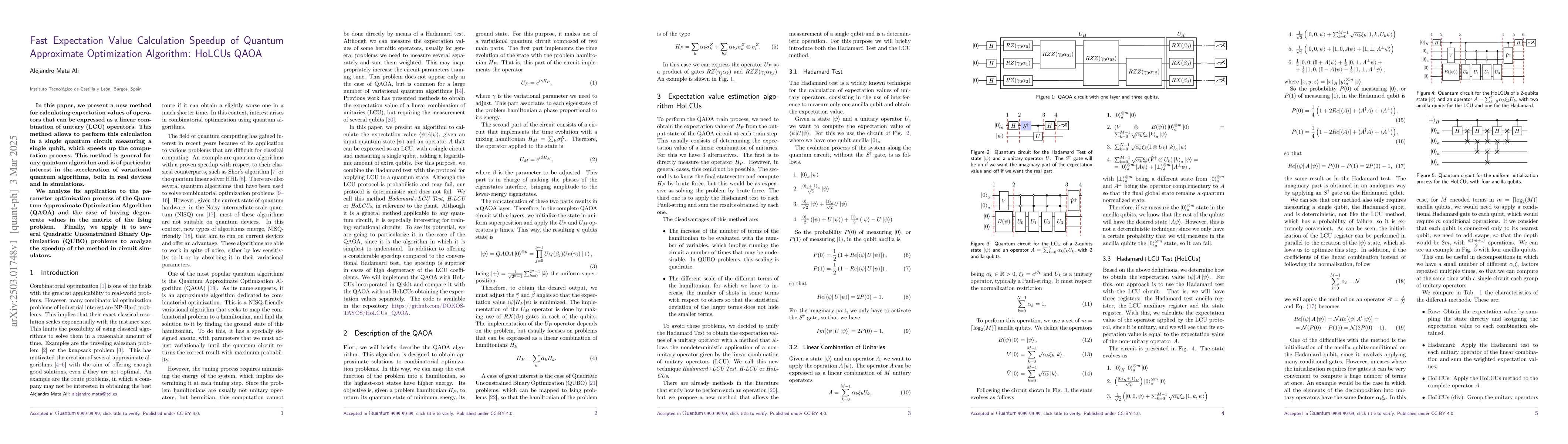 Thumbnail for Fast Expectation Value Calculation Speedup of Quantum Approximate
  Optimization Algorithm: HoLCUs QAOA