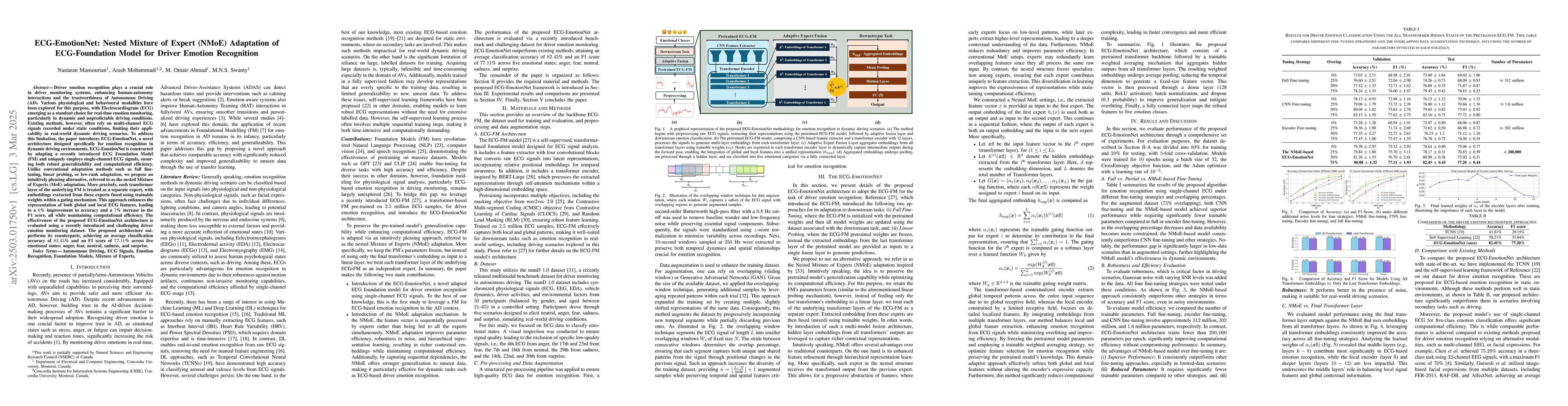 Thumbnail for ECG-EmotionNet: Nested Mixture of Expert (NMoE) Adaptation of
  ECG-Foundation Model for Driver Emotion Recognition