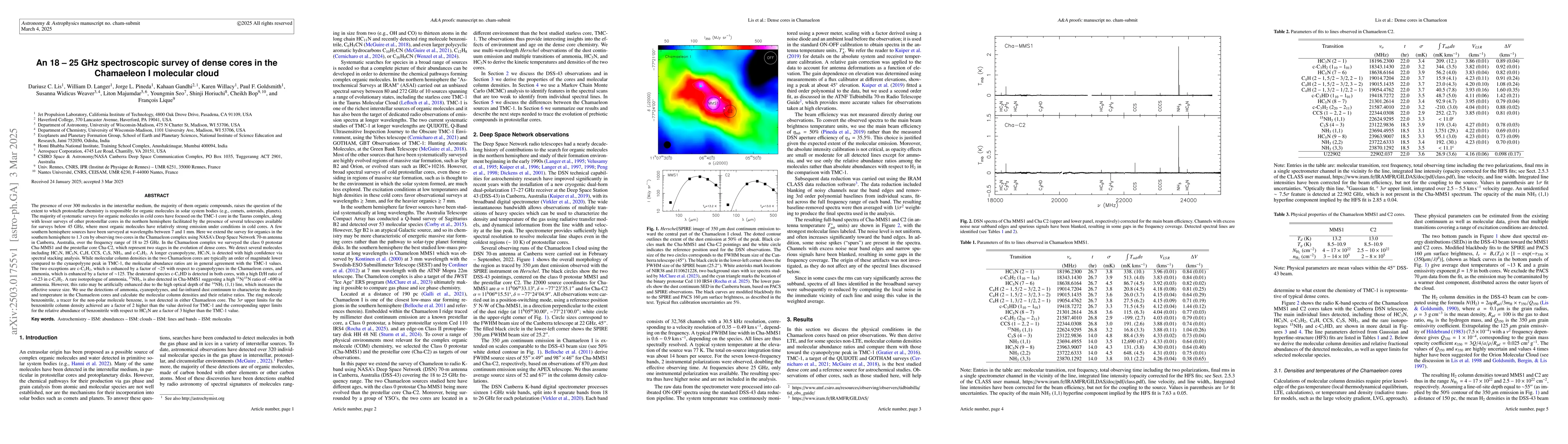 Thumbnail for An 18-25 GHz spectroscopic survey of dense cores in the Chamaeleon I
  molecular cloud