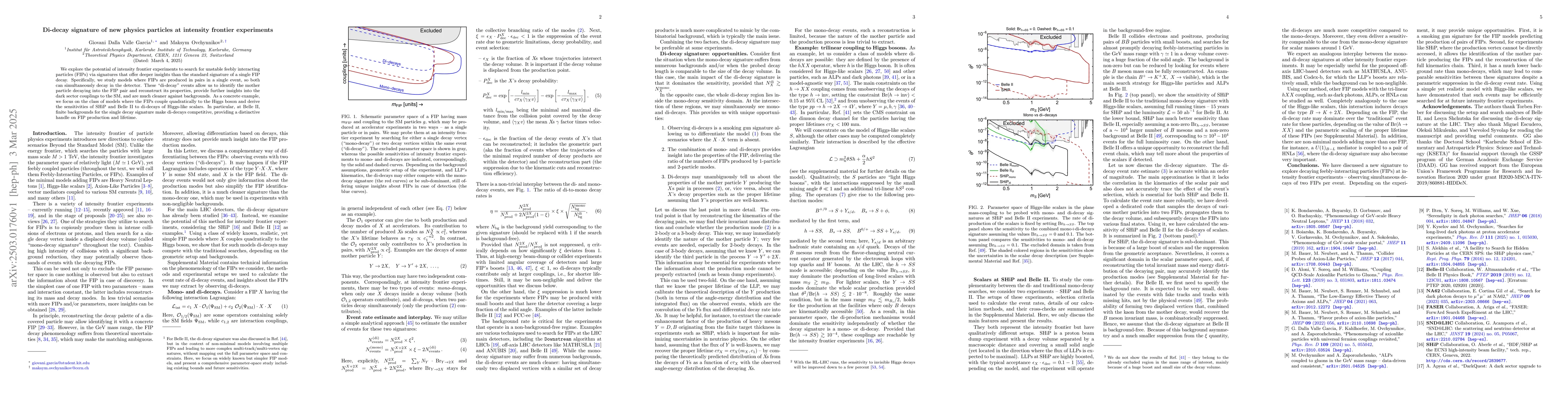 Thumbnail for Di-decay signature of new physics particles at intensity frontier
  experiments