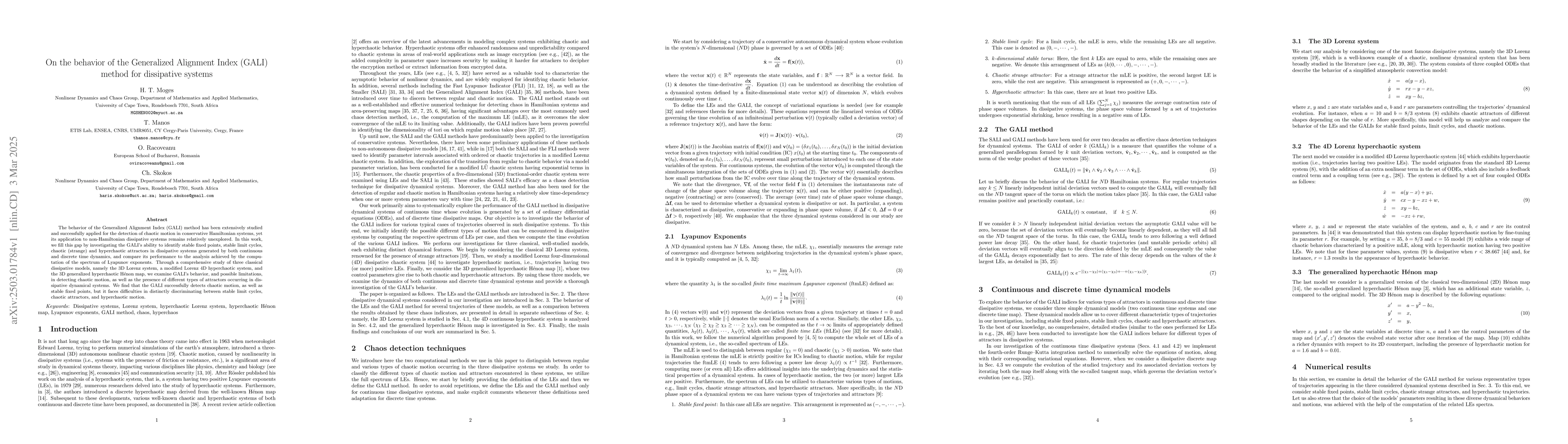 Thumbnail for On the behavior of the Generalized Alignment Index (GALI) method for
  dissipative systems