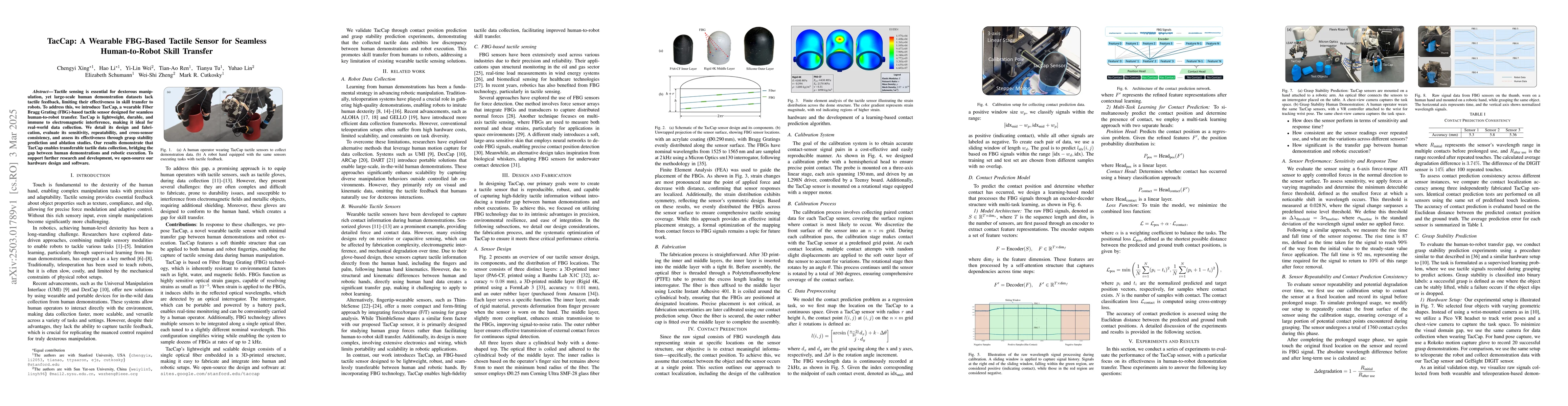 Thumbnail for TacCap: A Wearable FBG-Based Tactile Sensor for Seamless Human-to-Robot
  Skill Transfer