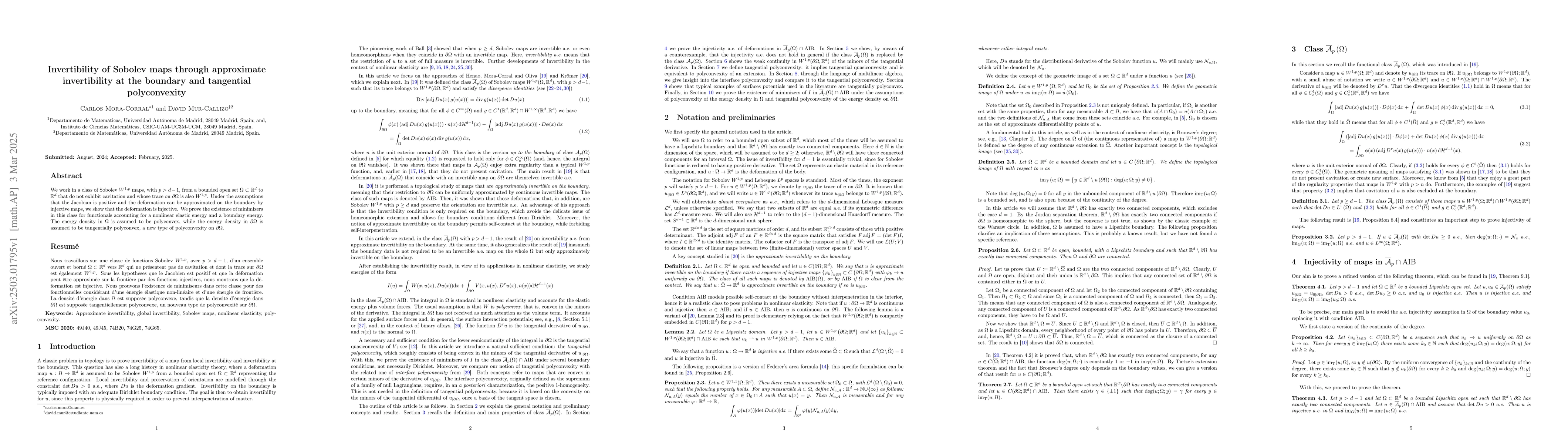 Thumbnail for Invertibility of Sobolev maps through approximate invertibility at the
  boundary and tangential polyconvexity