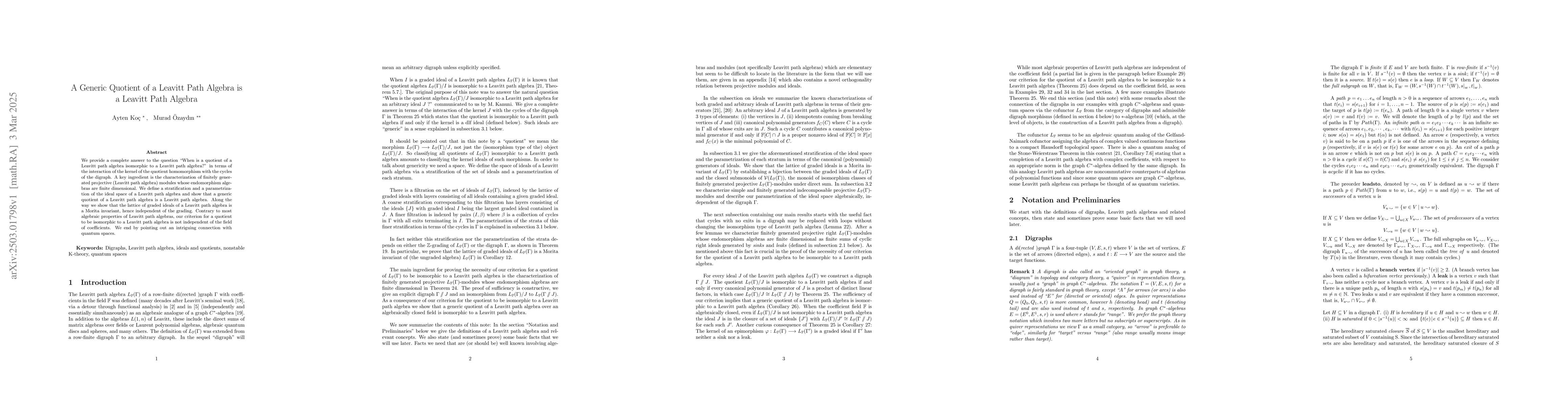 Thumbnail for A Generic Quotient of a Leavitt Path Algebra is a Leavitt Path Algebra