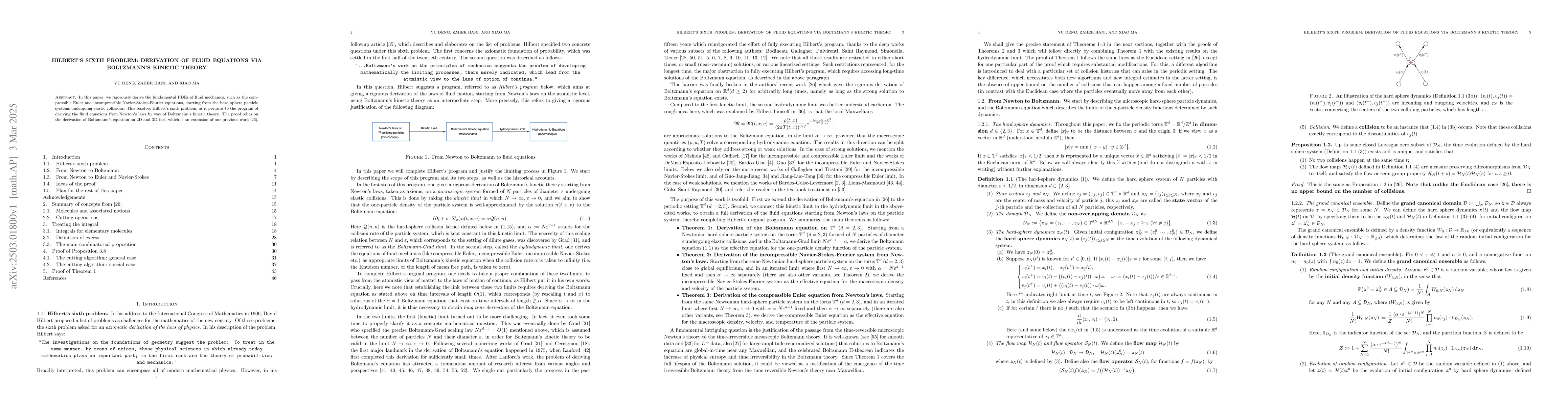Thumbnail for Hilbert's sixth problem: derivation of fluid equations via Boltzmann's
  kinetic theory