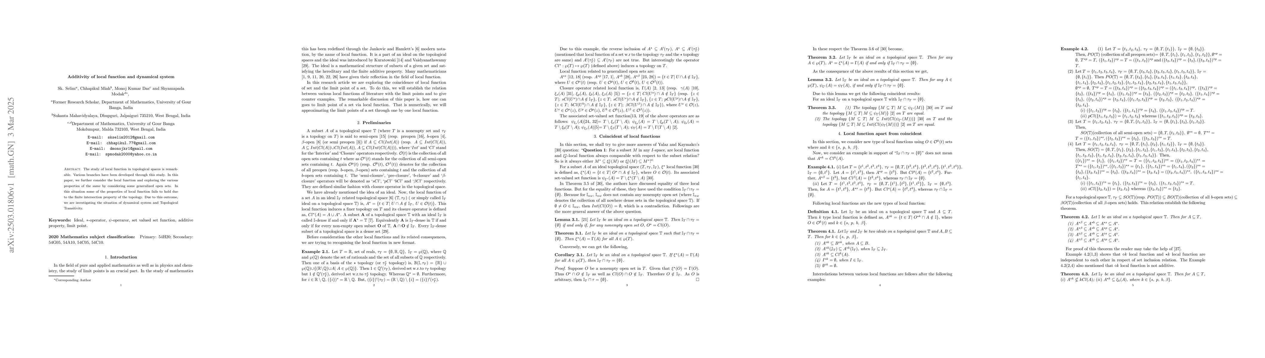 Thumbnail for Additivity of local function and dynamical system