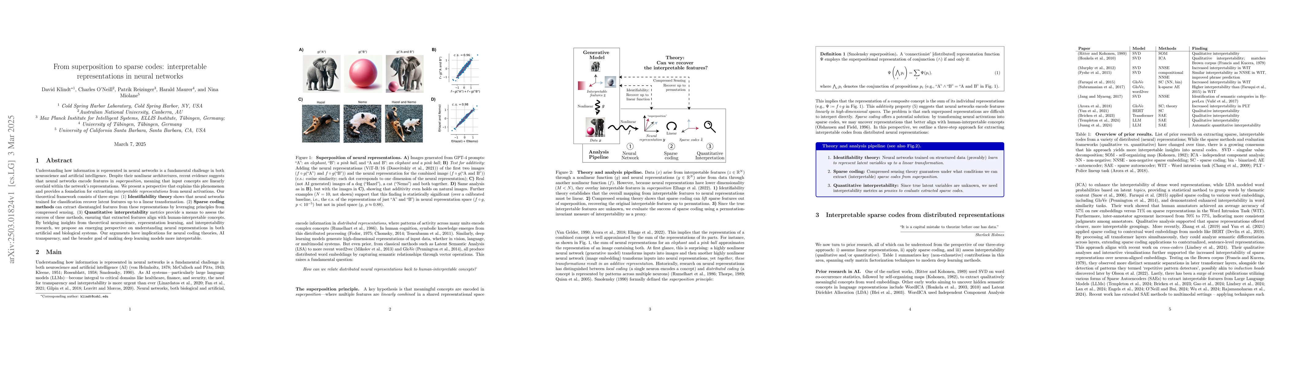 Thumbnail for From superposition to sparse codes: interpretable representations in
  neural networks