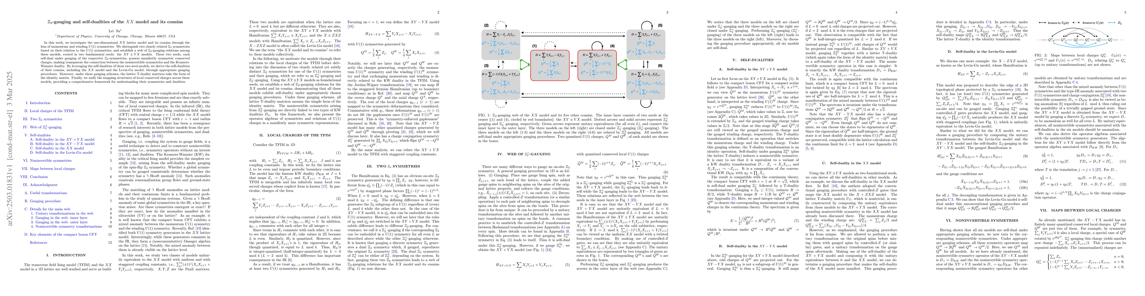 Thumbnail for $\mathbb{Z}_2$-gauging and self-dualities of the $XX$ model and its
  cousins
