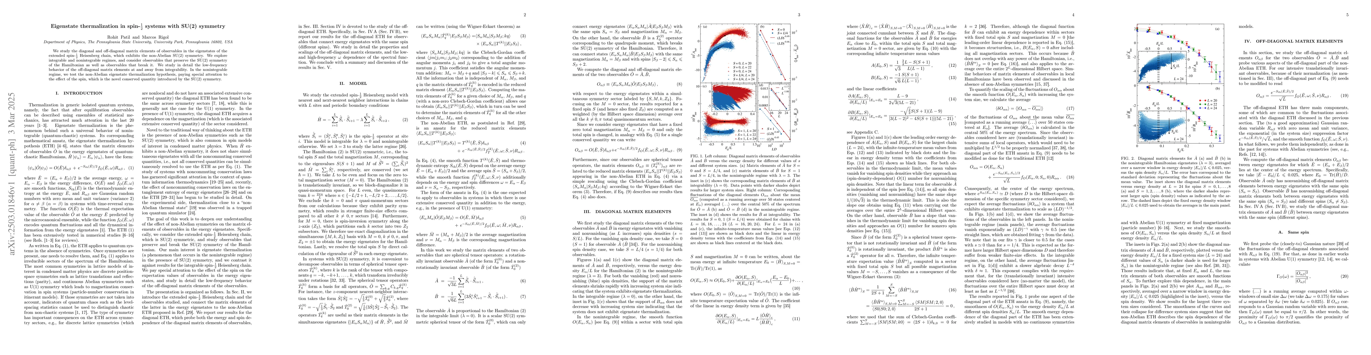 Thumbnail for Eigenstate thermalization in spin-1/2 systems with SU(2) symmetry
