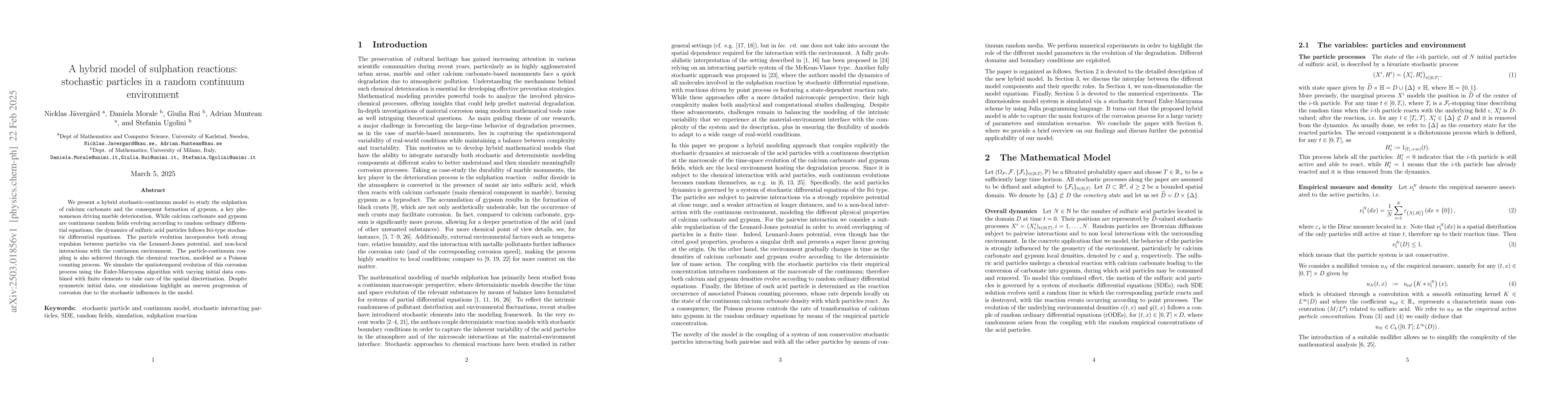 Thumbnail for A hybrid model of sulphation reactions: stochastic particles in a random
  continuum environment