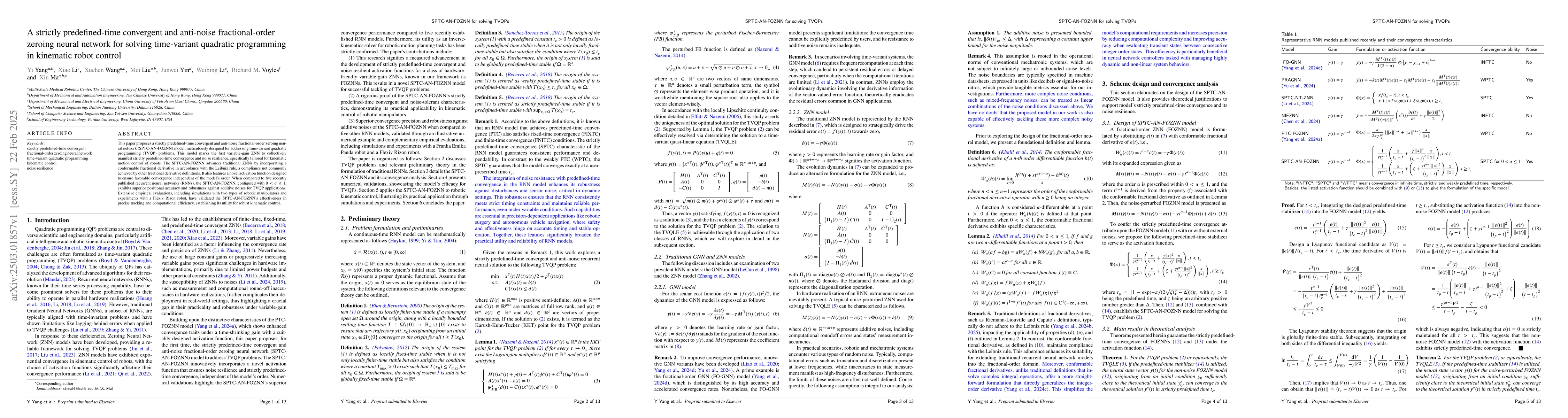 Thumbnail for A strictly predefined-time convergent and anti-noise fractional-order
  zeroing neural network for solving time-variant quadratic programming in
  kinematic robot control