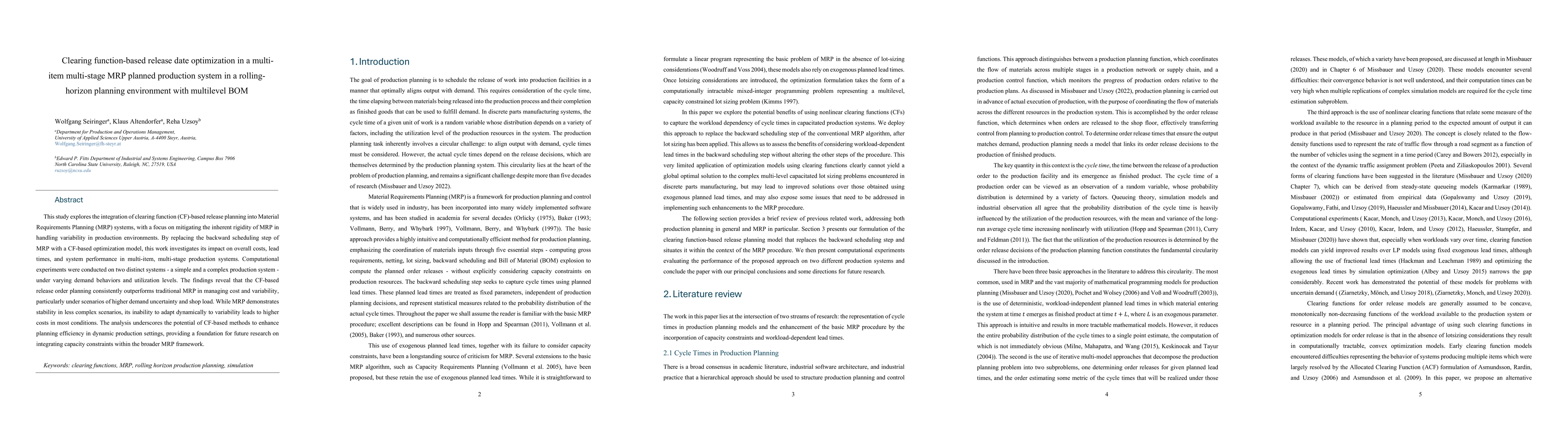 Thumbnail for Clearing function-based release date optimization in a multi-item
  multi-stage MRP planned production system in a rolling-horizon planning
  environment with multilevel BOM