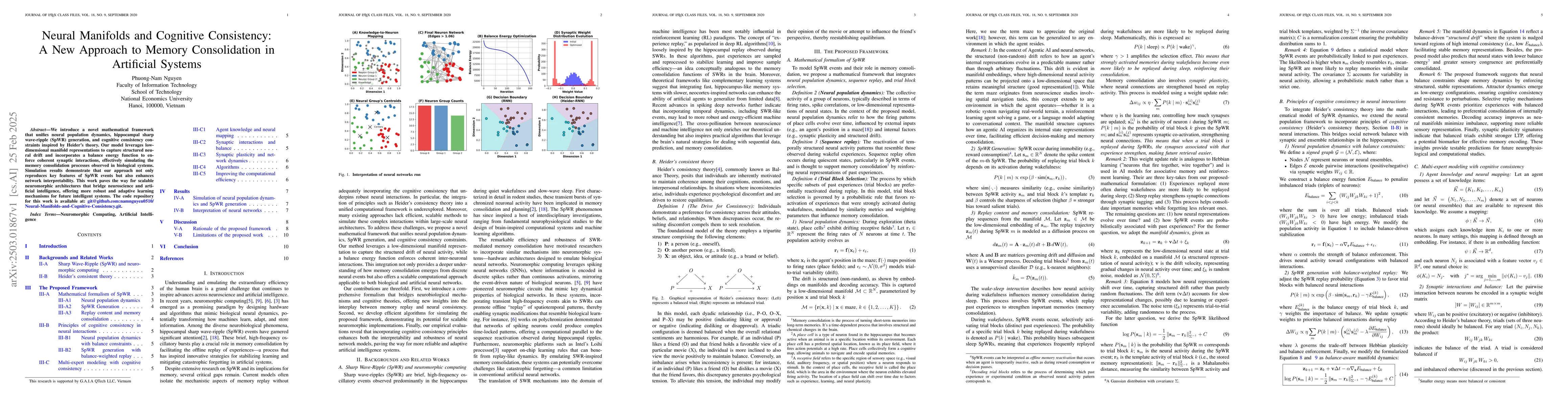 Thumbnail for Neural Manifolds and Cognitive Consistency: A New Approach to Memory
  Consolidation in Artificial Systems