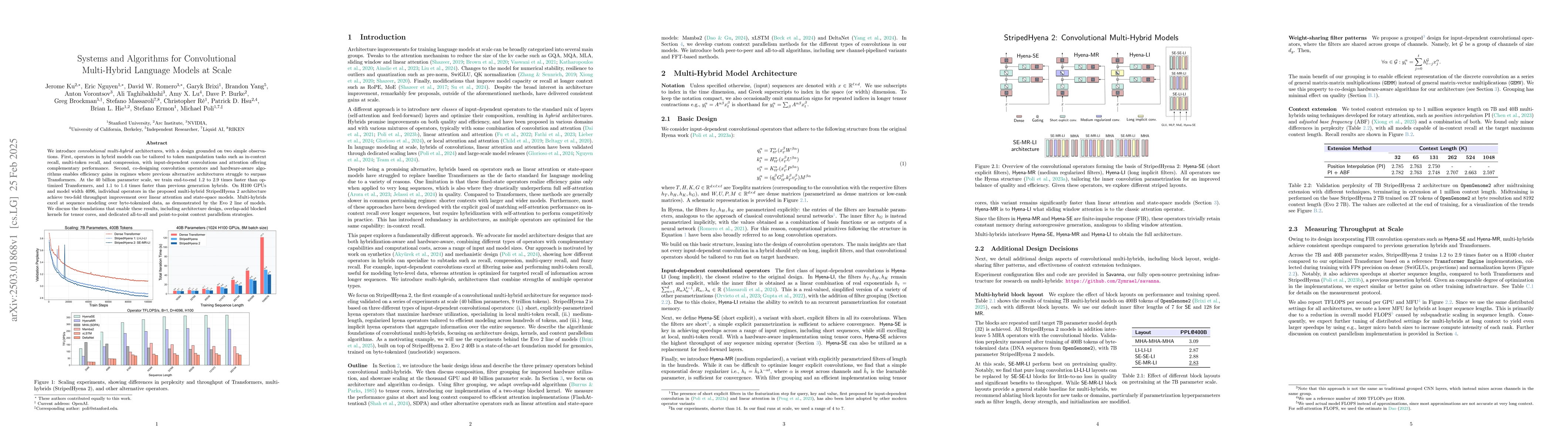 Thumbnail for Systems and Algorithms for Convolutional Multi-Hybrid Language Models at
  Scale