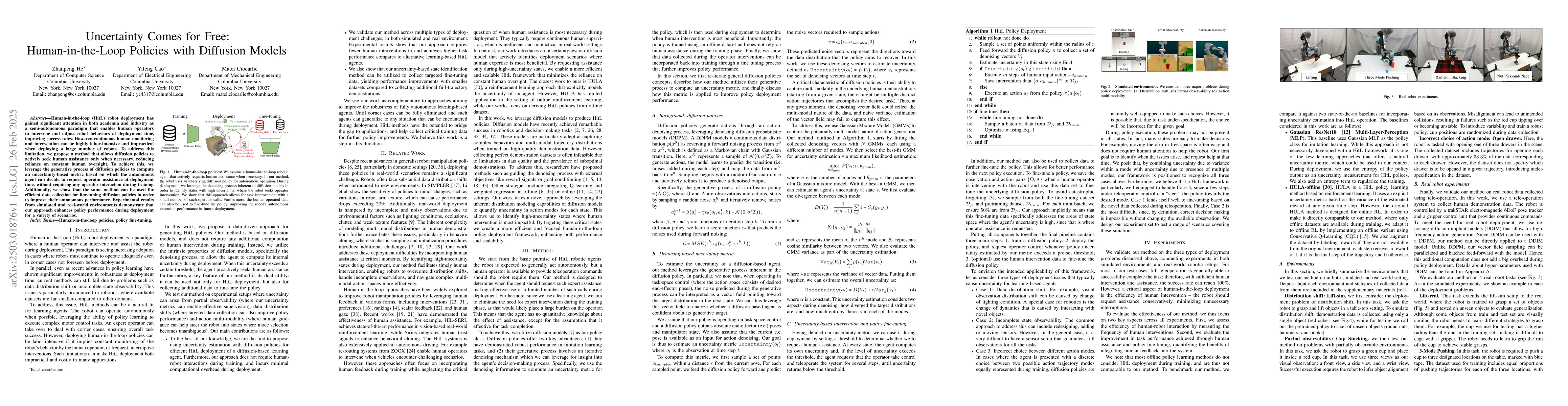 Thumbnail for Uncertainty Comes for Free: Human-in-the-Loop Policies with Diffusion
  Models