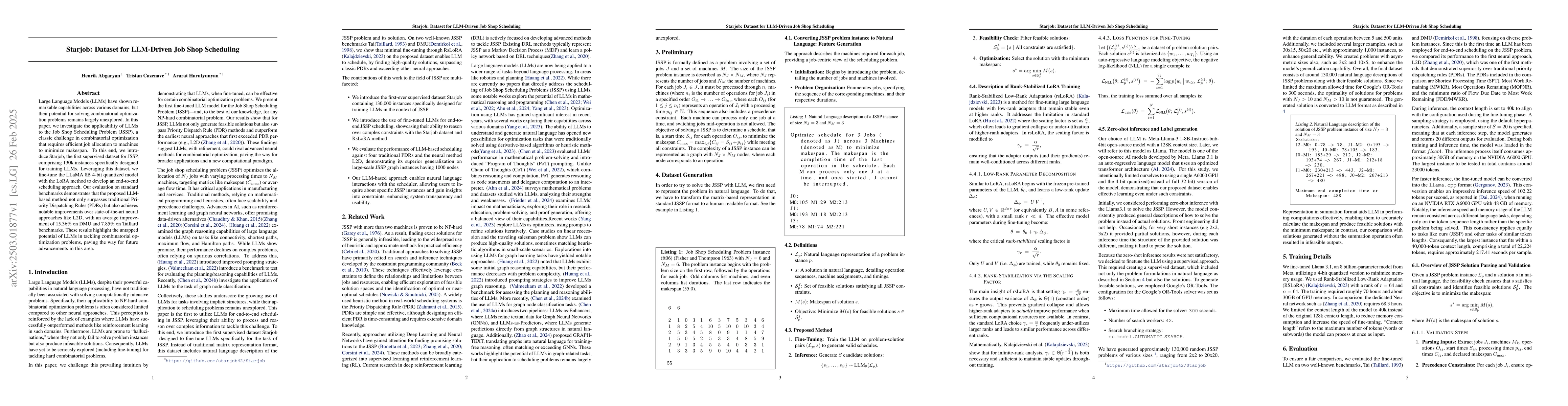 Thumbnail for Starjob: Dataset for LLM-Driven Job Shop Scheduling