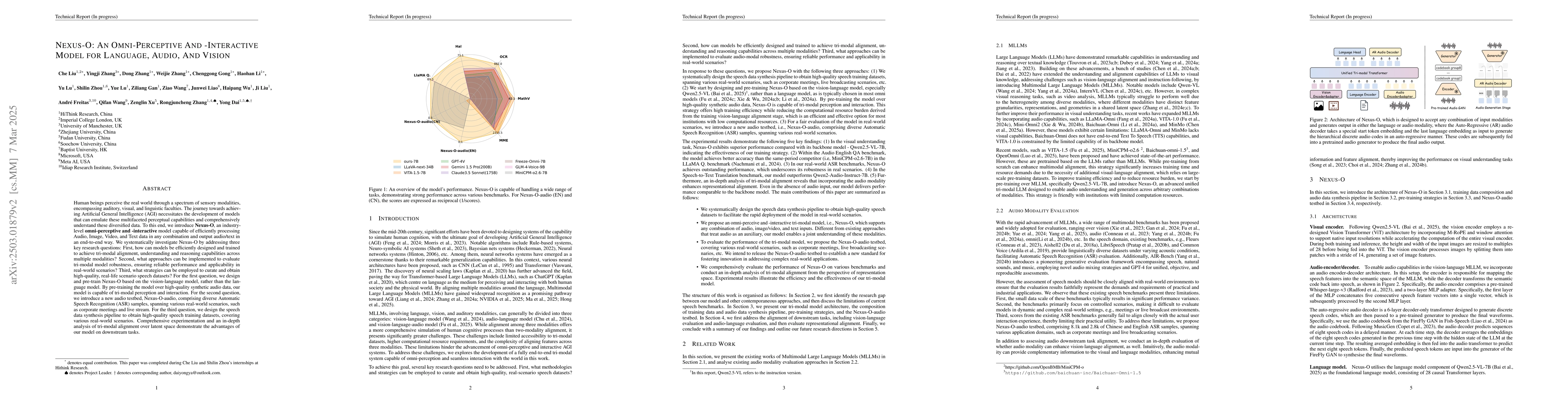 Thumbnail for Nexus-O: An Omni-Perceptive And -Interactive Model for Language, Audio,
  And Vision