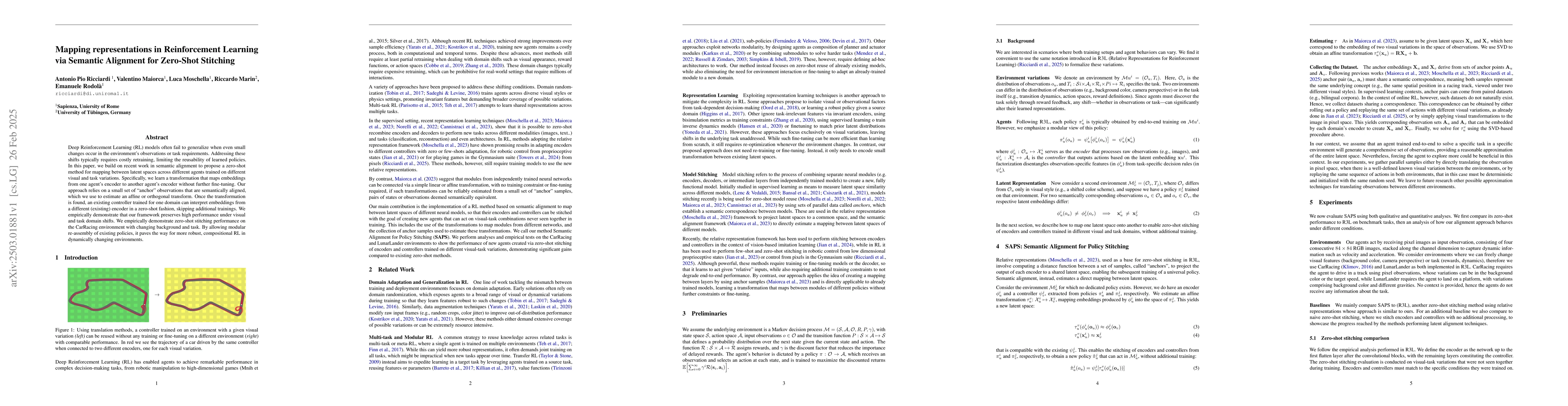 Thumbnail for Mapping representations in Reinforcement Learning via Semantic Alignment
  for Zero-Shot Stitching